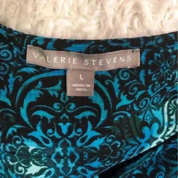 Valerie Stevens Womens Large Turquoise Blue and Black Blouse zip front - Picture 7 of 7